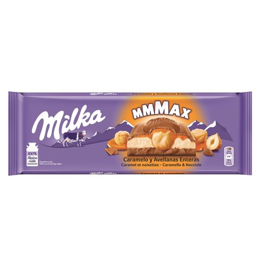MILKA chocolate relleno caramelo y avellanas tableta 300 gr